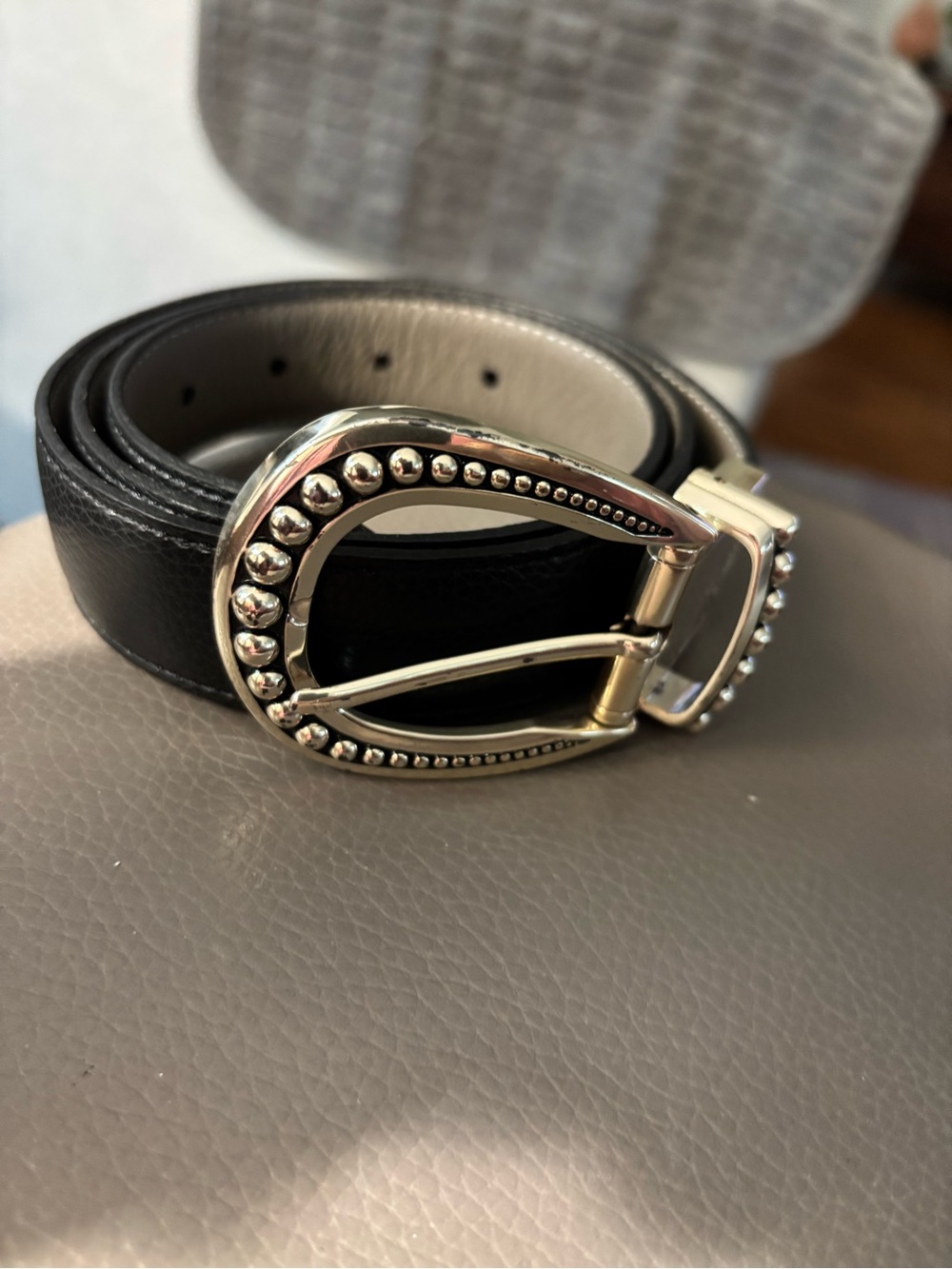 Studded Brighton Silver Buckle Black Leather Belt
